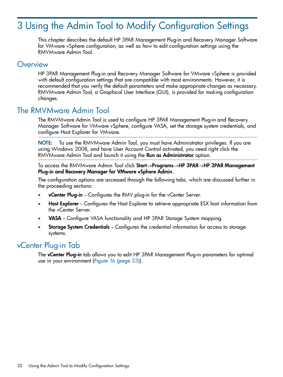 HP Recovery Manager Software for VMware vSphere manual Using the Admin Tool to Modify Configuration Settings, Overview 