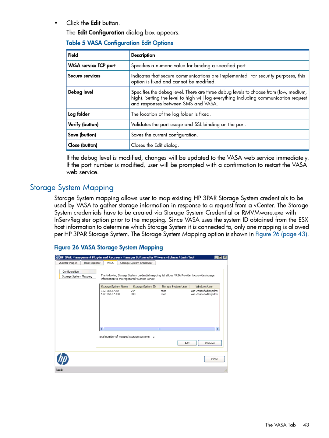 HP Recovery Manager Software for VMware vSphere manual Vasa Storage System Mapping 