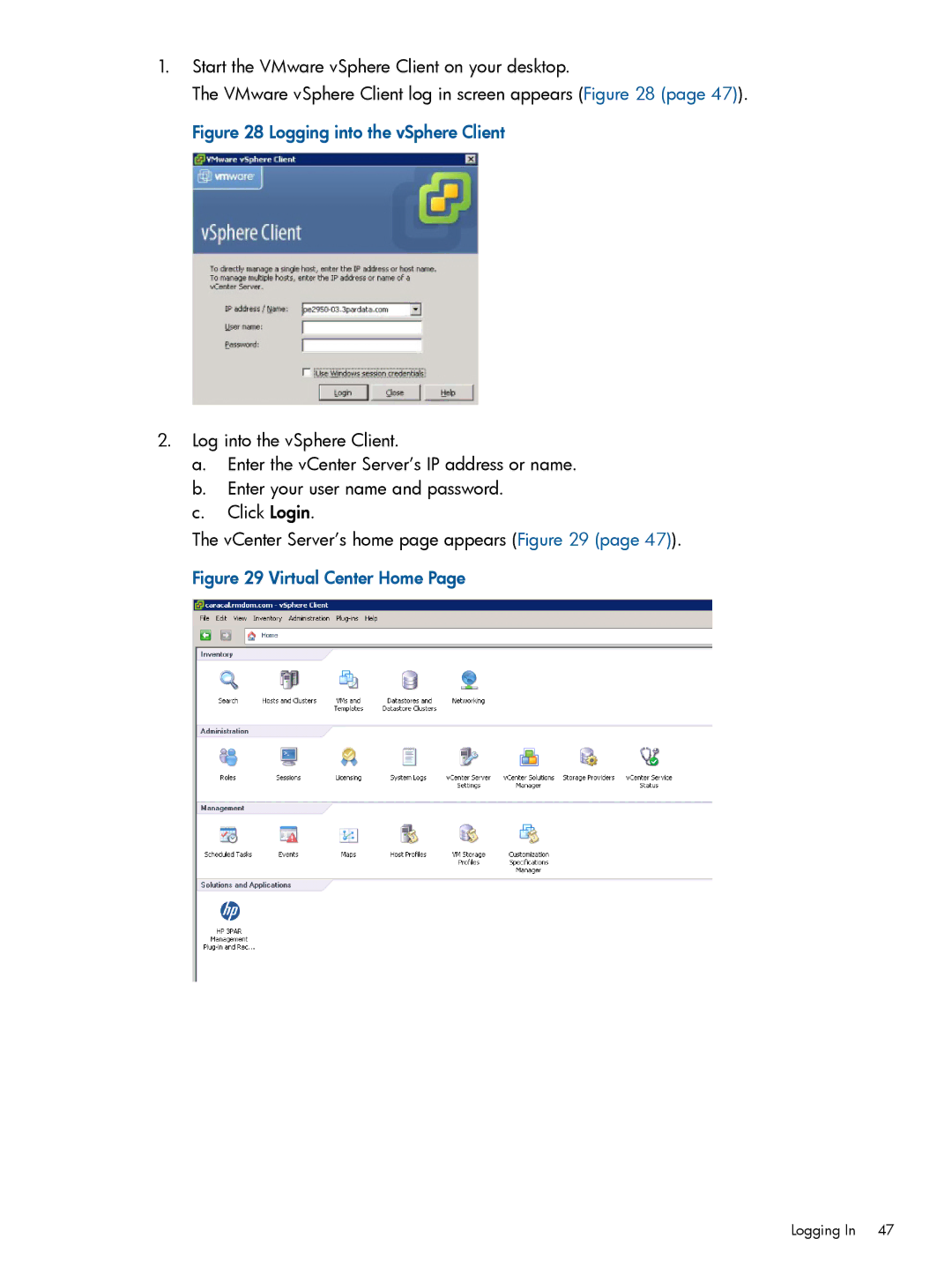 HP Recovery Manager Software for VMware vSphere manual Virtual Center Home 