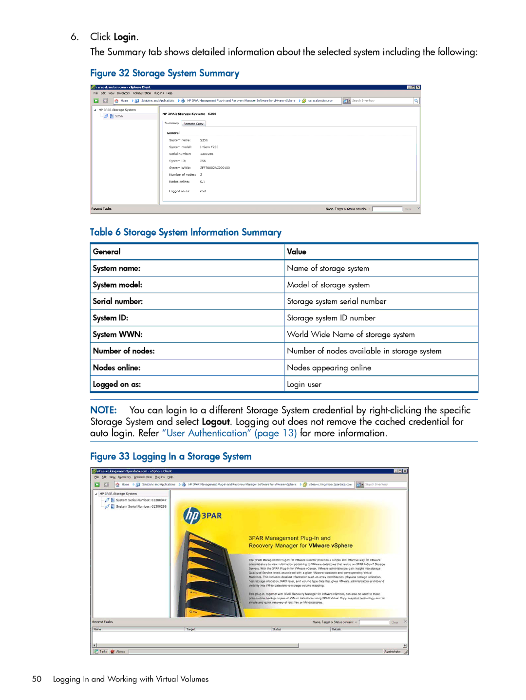 HP Recovery Manager Software for VMware vSphere manual Logging In a Storage System 