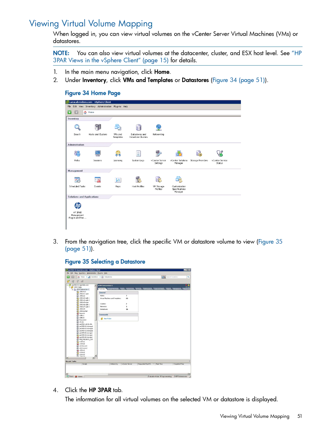 HP Recovery Manager Software for VMware vSphere manual Viewing Virtual Volume Mapping, Selecting a Datastore 