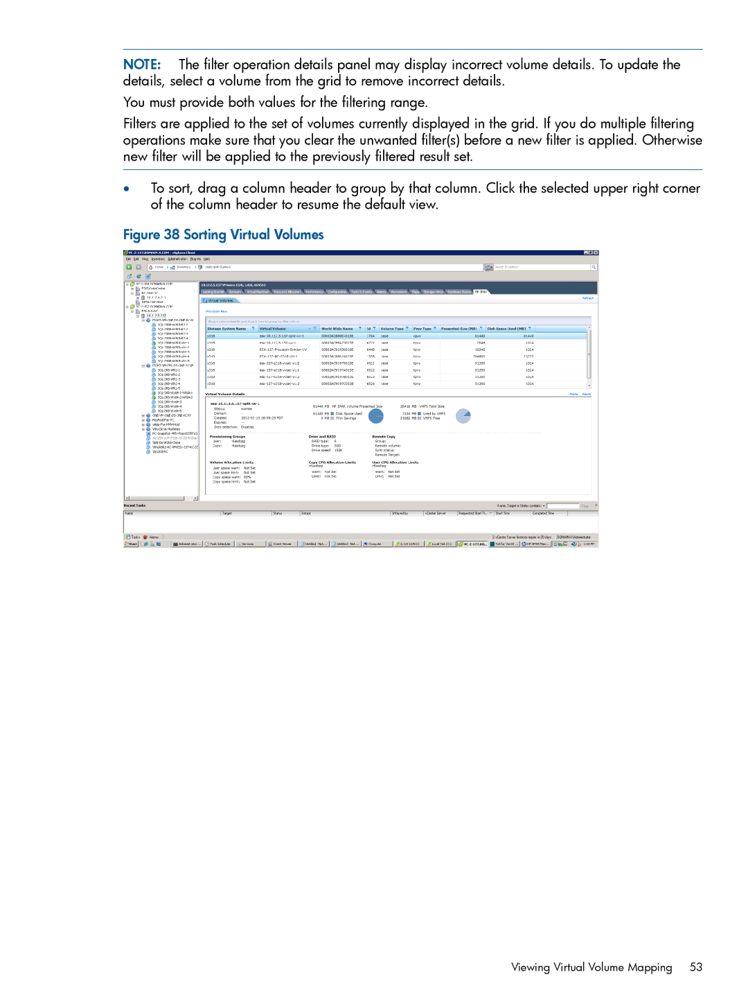 HP Recovery Manager Software for VMware vSphere manual Sorting Virtual Volumes 