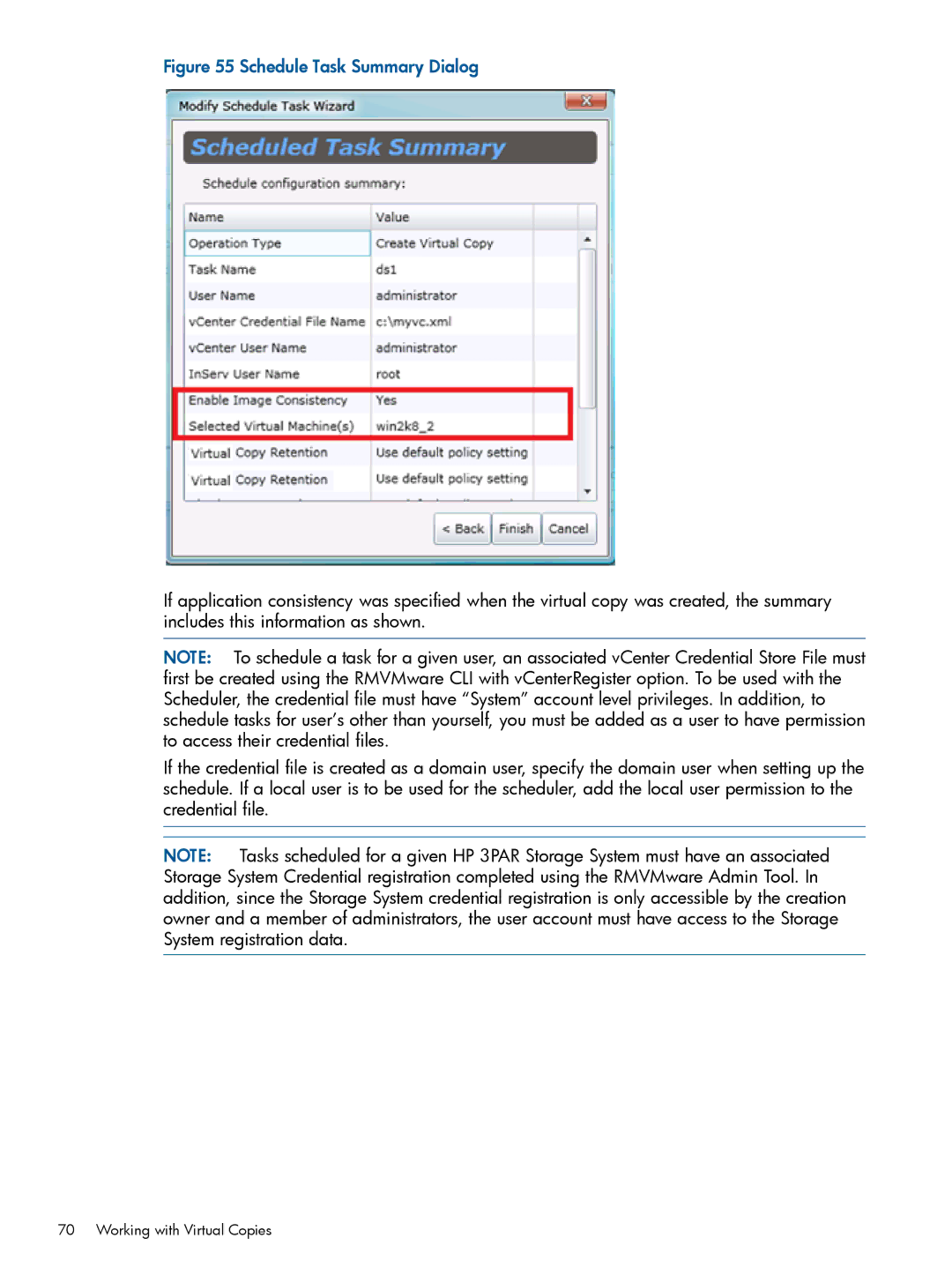 HP Recovery Manager Software for VMware vSphere manual Schedule Task Summary Dialog 