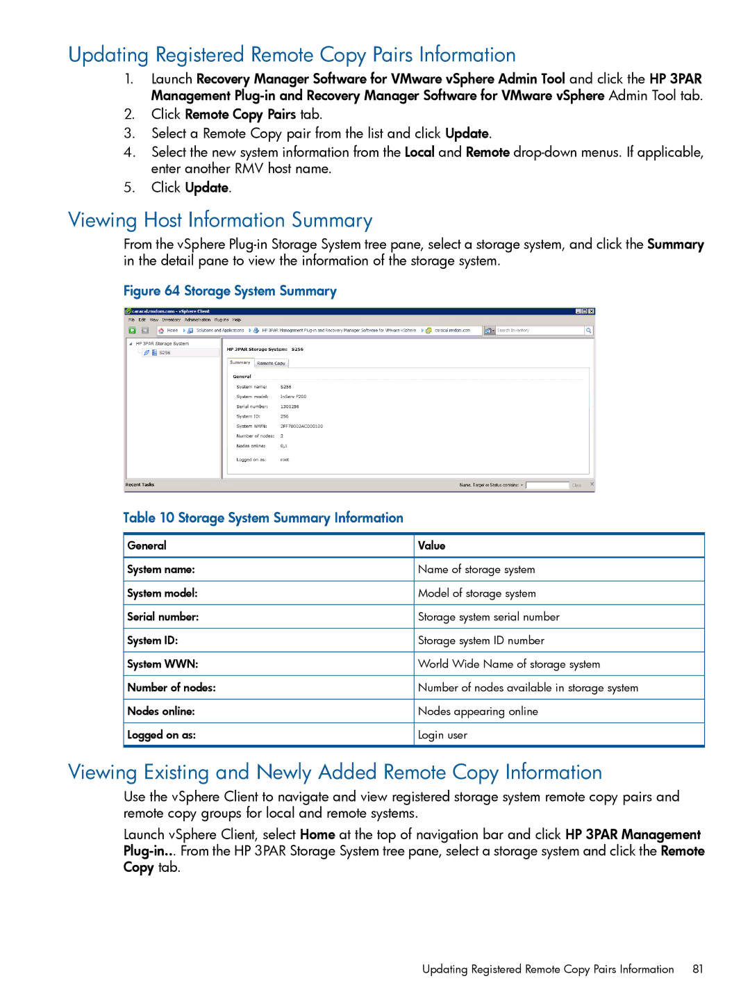 HP Recovery Manager Software for VMware vSphere manual Updating Registered Remote Copy Pairs Information 