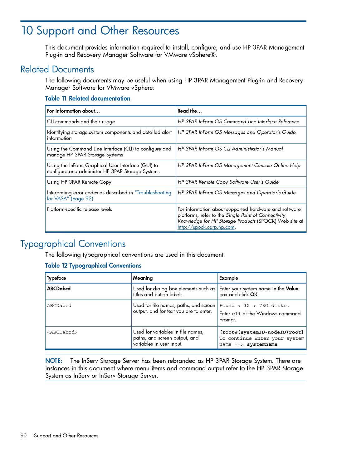 HP Recovery Manager Software for VMware vSphere Support and Other Resources, Related Documents, Typographical Conventions 