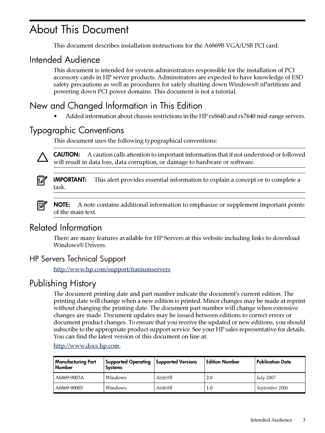 HP Remote Manageability and Graphics/USB Cards manual About This Document 