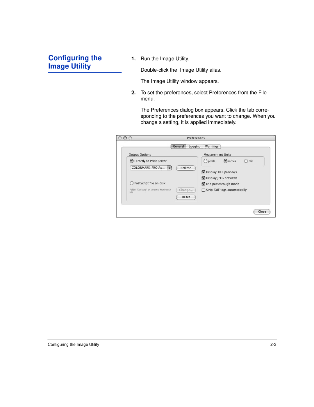 HP Rip Software manual Configuring the Image Utility 