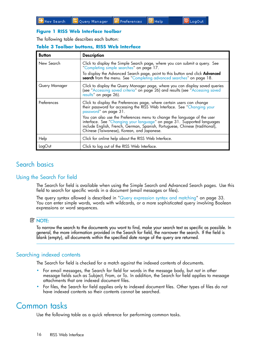 HP RISS Components manual Common tasks, Search basics 