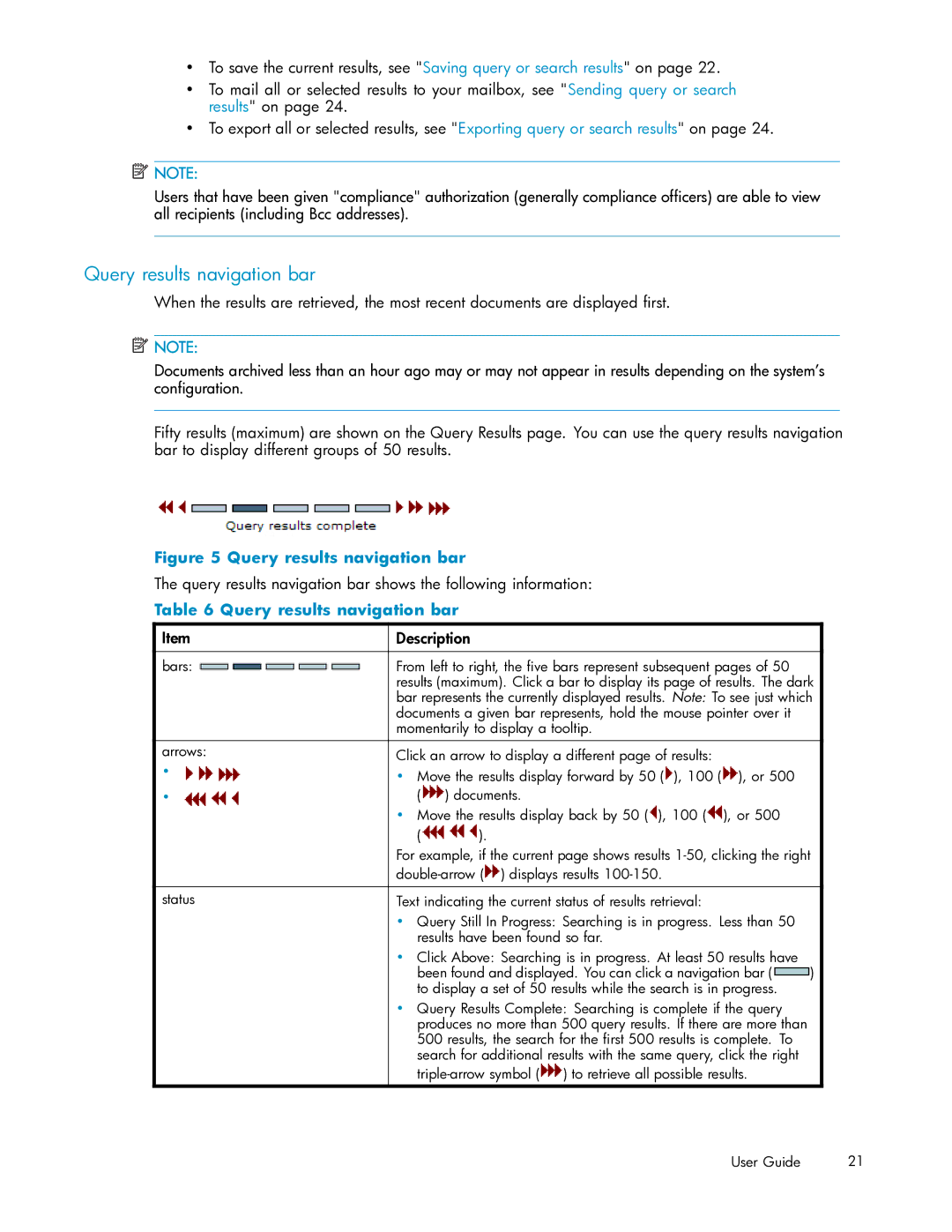 HP RISS Components manual Query results navigation bar 