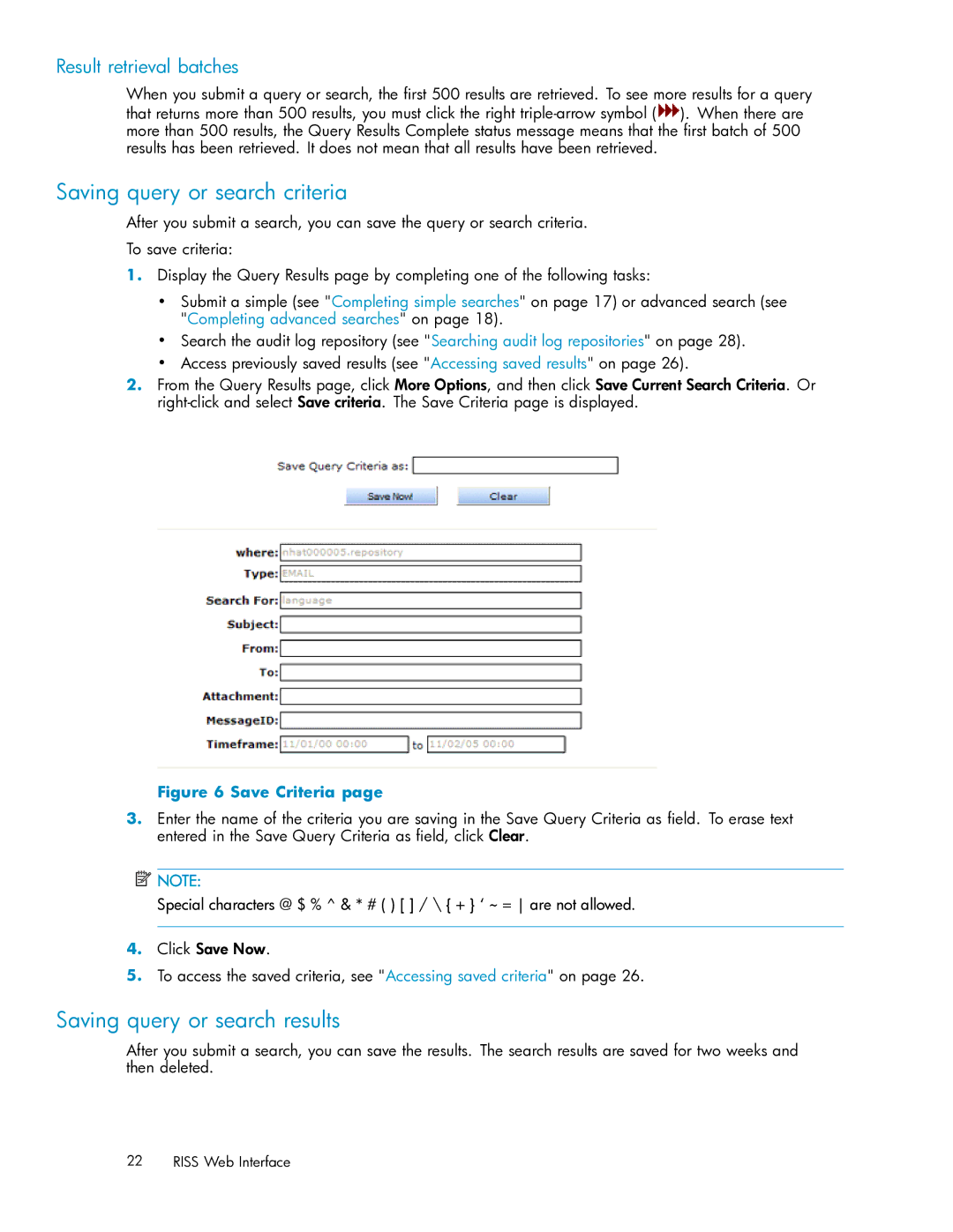 HP RISS Components manual Saving query or search criteria, Saving query or search results 