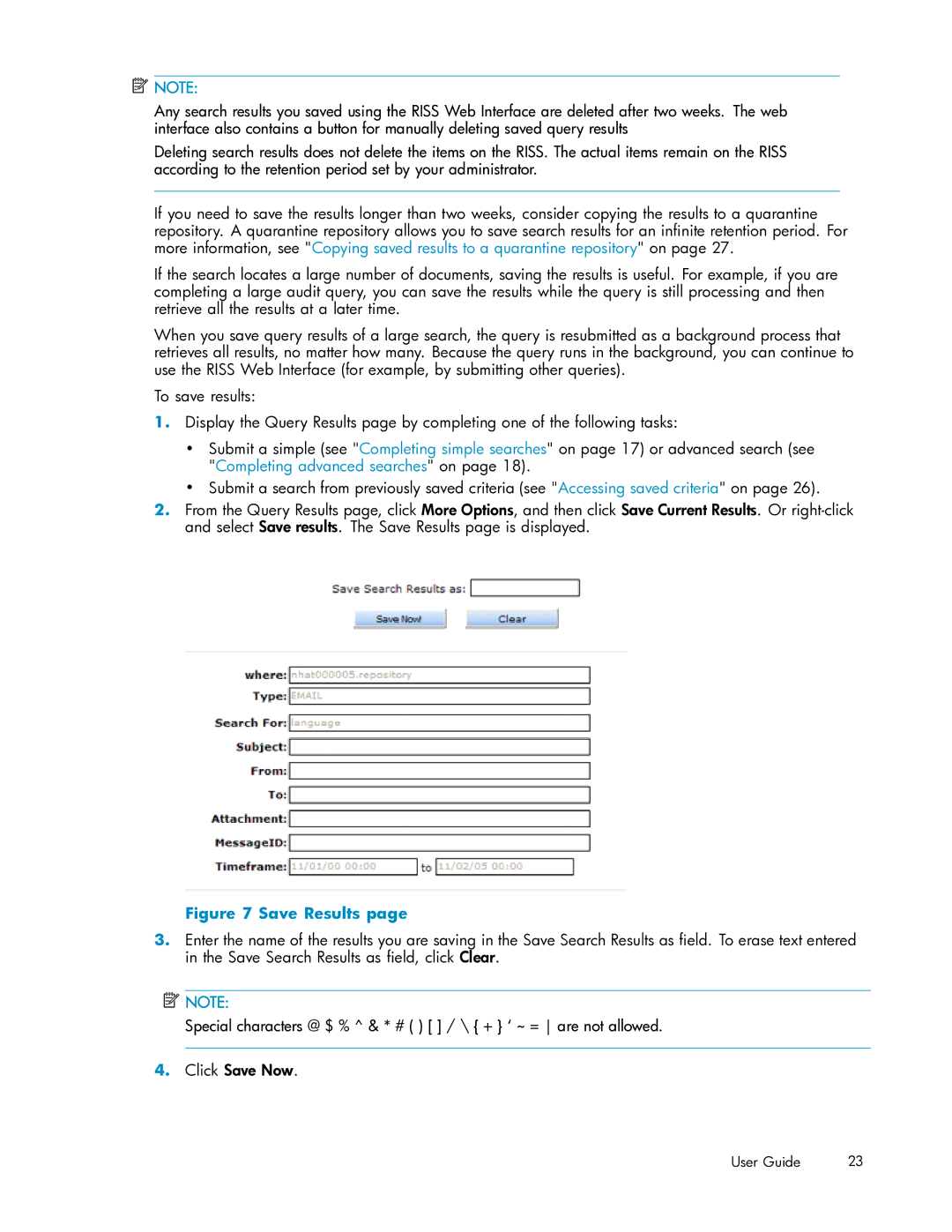 HP RISS Components manual Save Results 