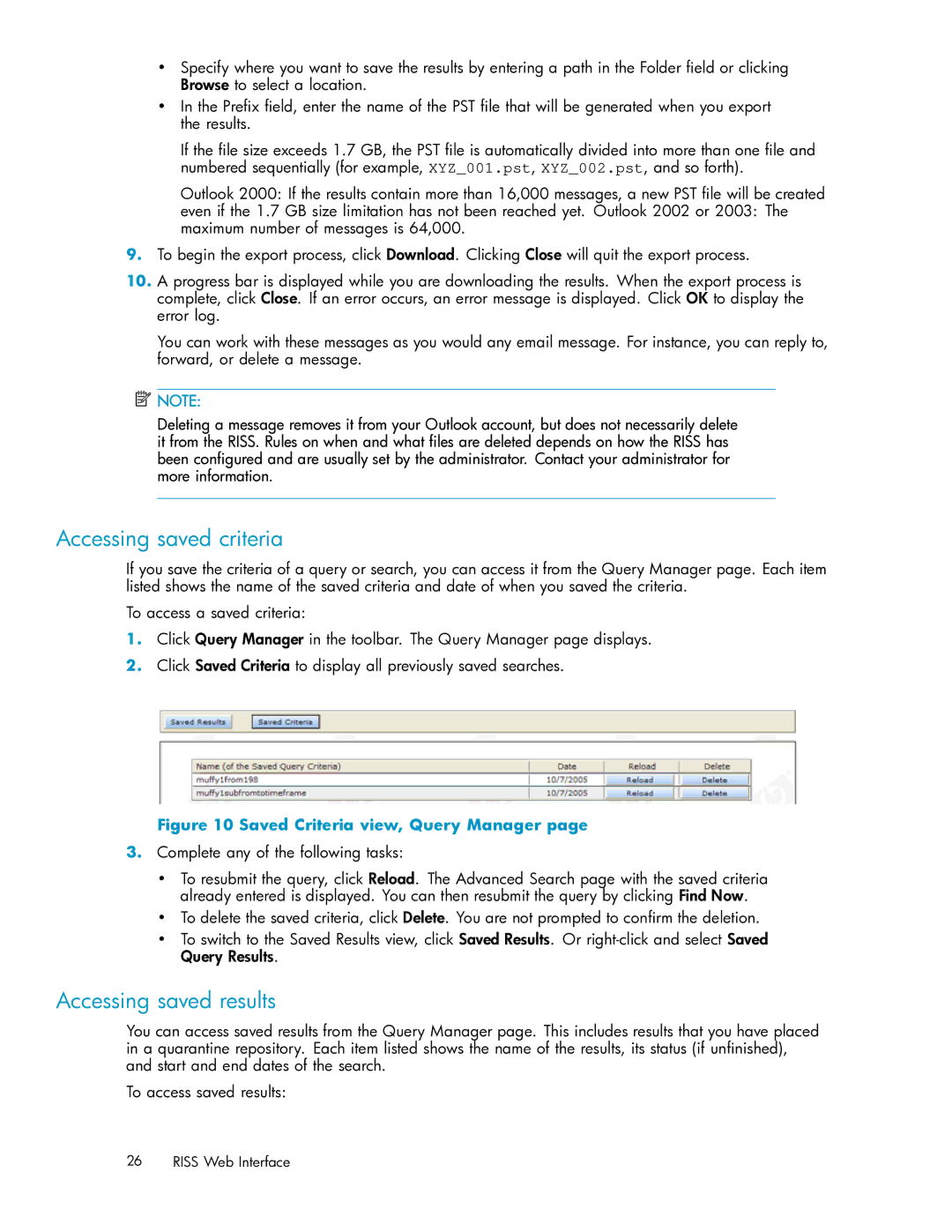 HP RISS Components manual Accessing saved criteria, Accessing saved results 