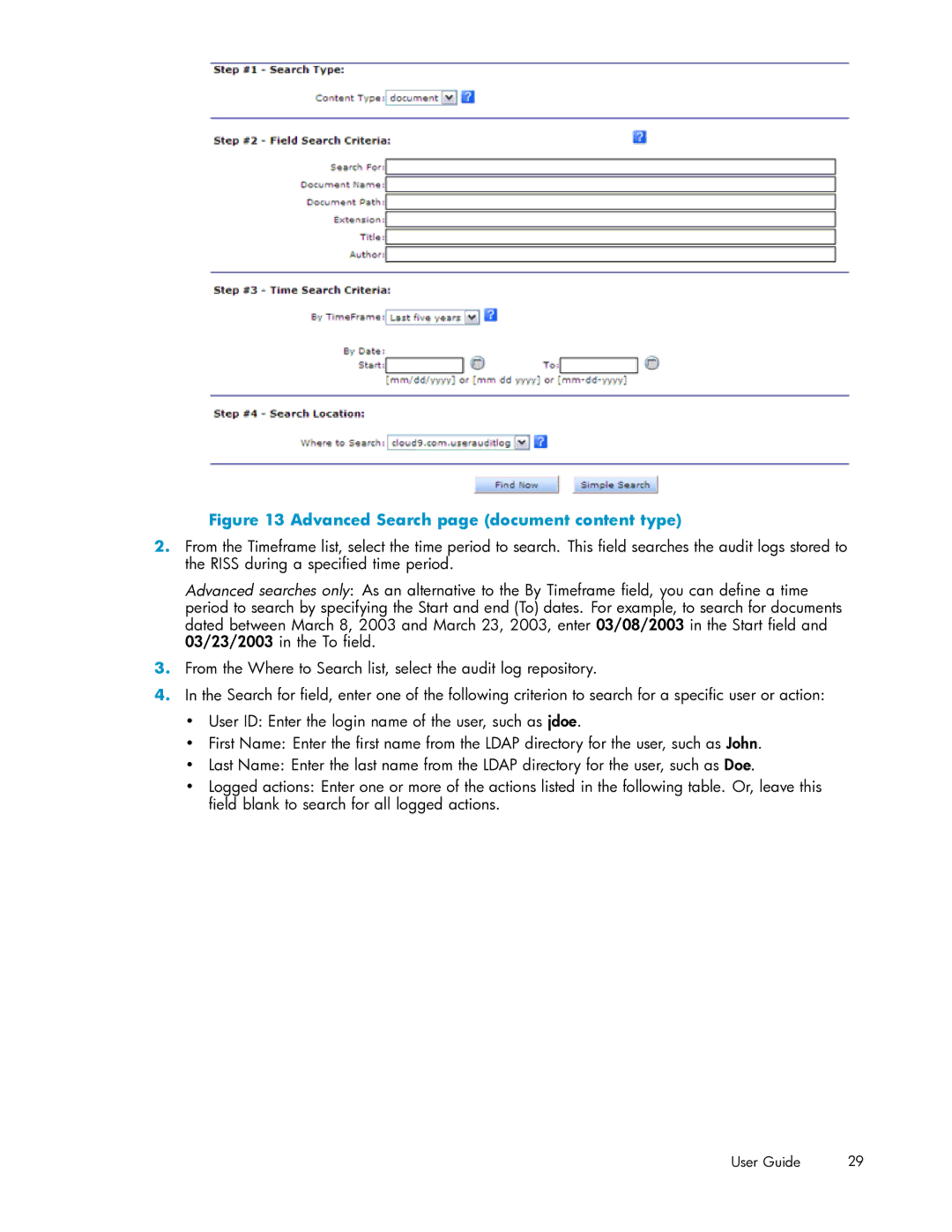 HP RISS Components manual Advanced Search page document content type 