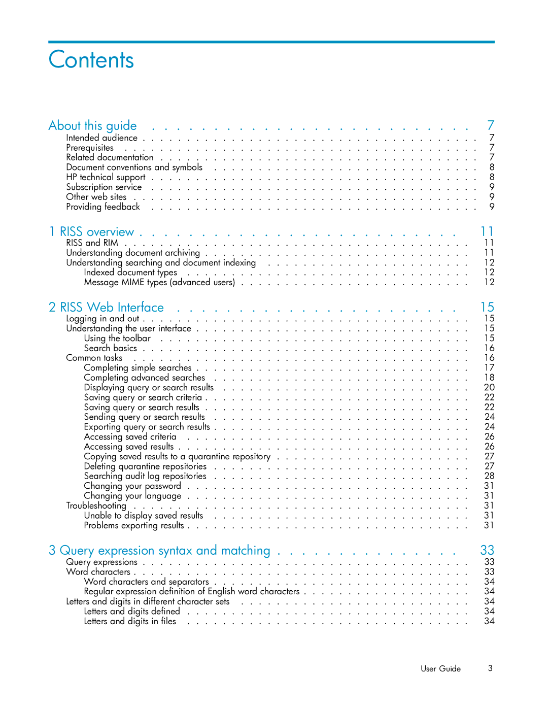 HP RISS Components manual Contents 