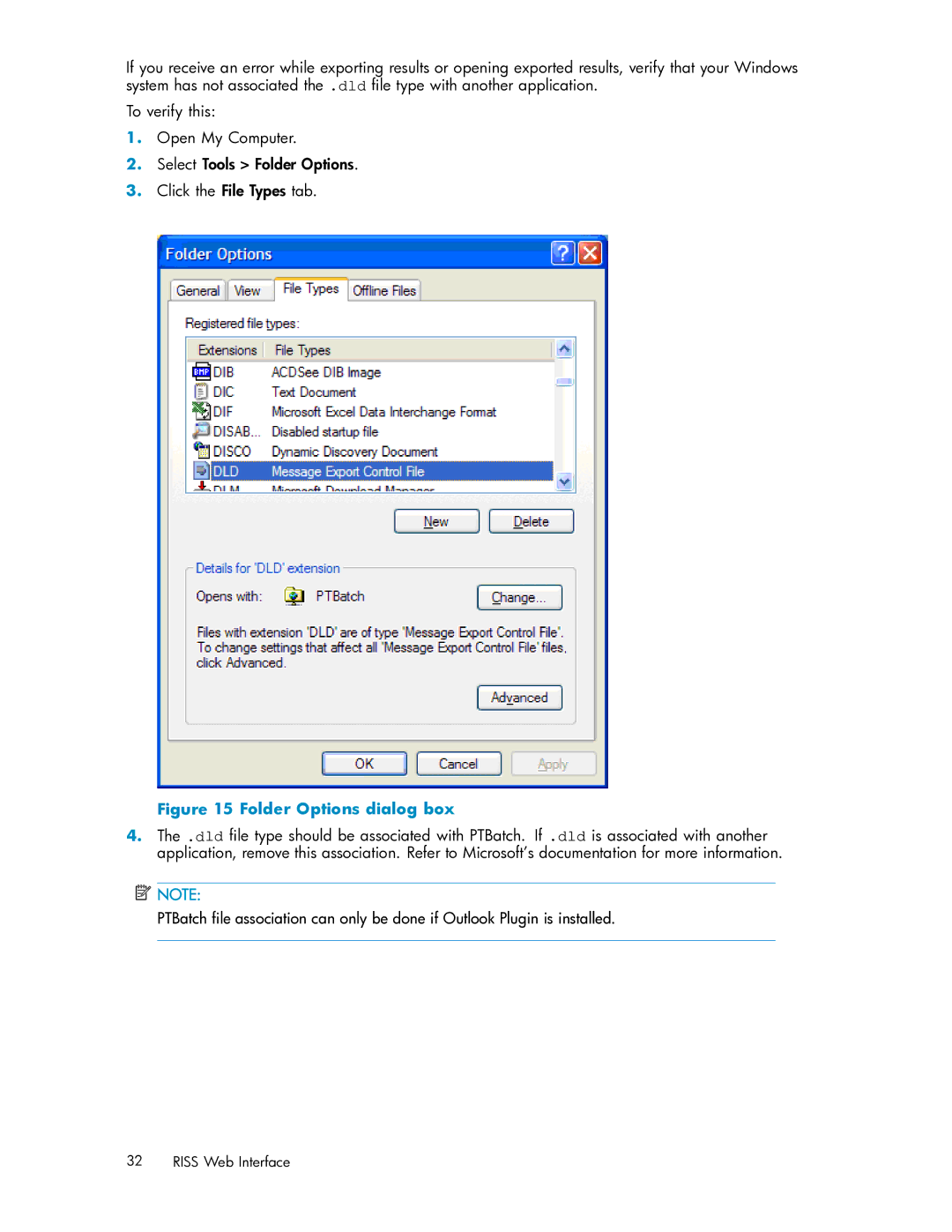 HP RISS Components manual Folder Options dialog box 