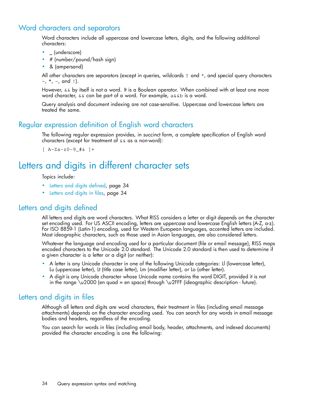 HP RISS Components manual Letters and digits in different character sets, Word characters and separators 