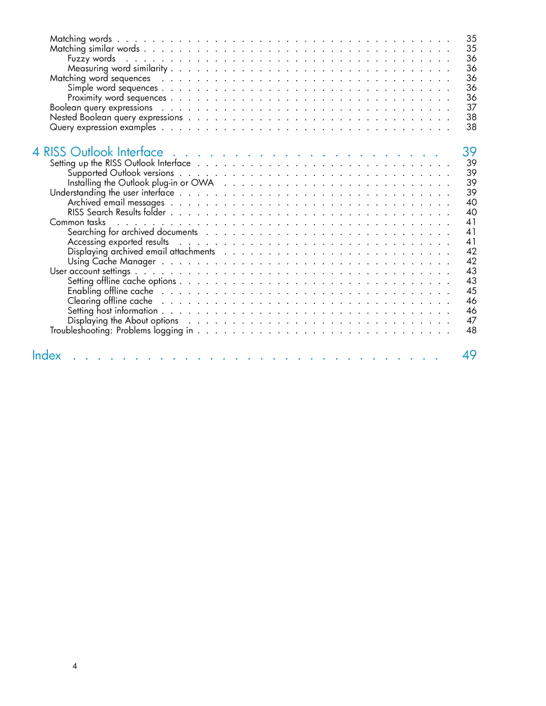 HP RISS Components manual Riss Outlook Interface, Index 