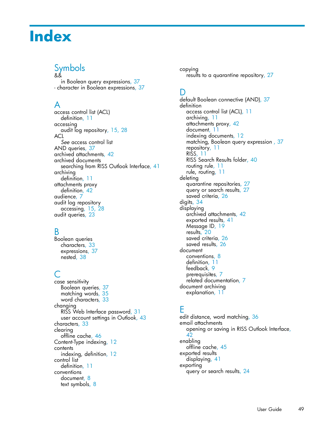 HP RISS Components manual Index 