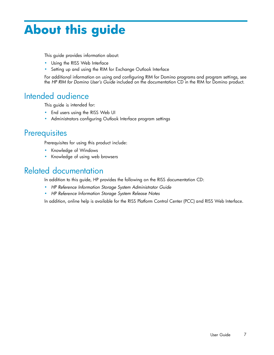 HP RISS Components manual Intended audience, Prerequisites, Related documentation 