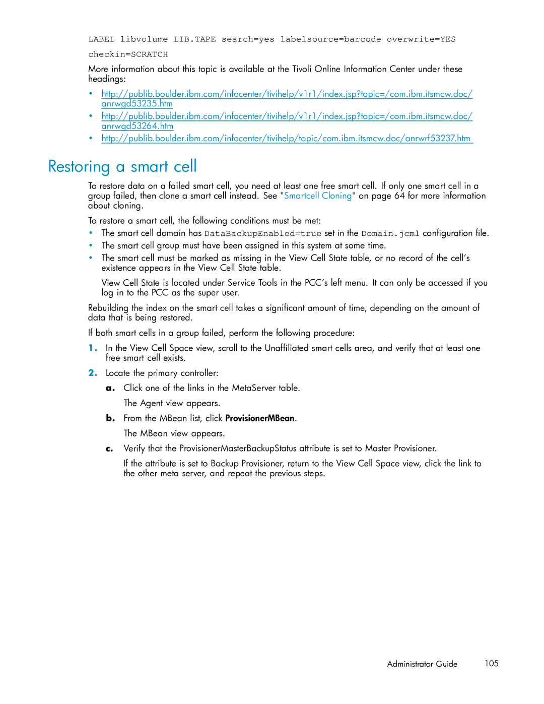 HP RISS Components manual Restoring a smart cell 