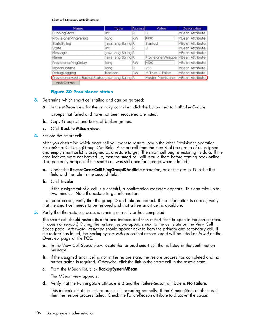 HP RISS Components manual Provisioner status 