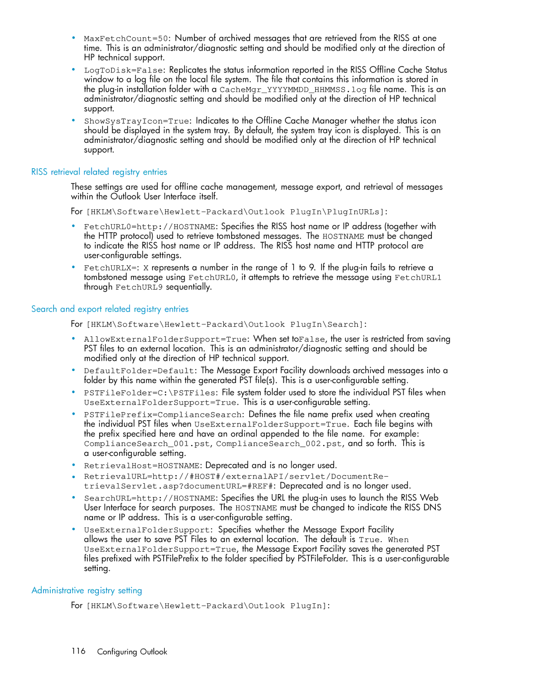 HP RISS Components manual For HKLM\Software\Hewlett-Packard\Outlook PlugIn\PlugInURLs 