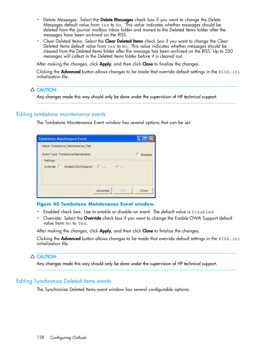 HP RISS Components manual Editing tombstone maintenance events, Editing Synchronize Deleted Items events 