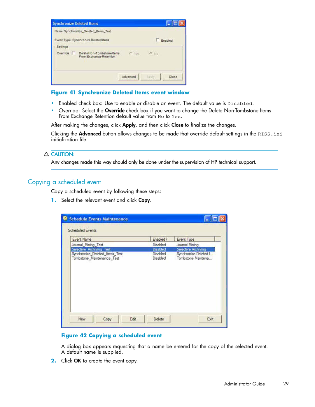 HP RISS Components manual Copying a scheduled event, Synchronize Deleted Items event window 