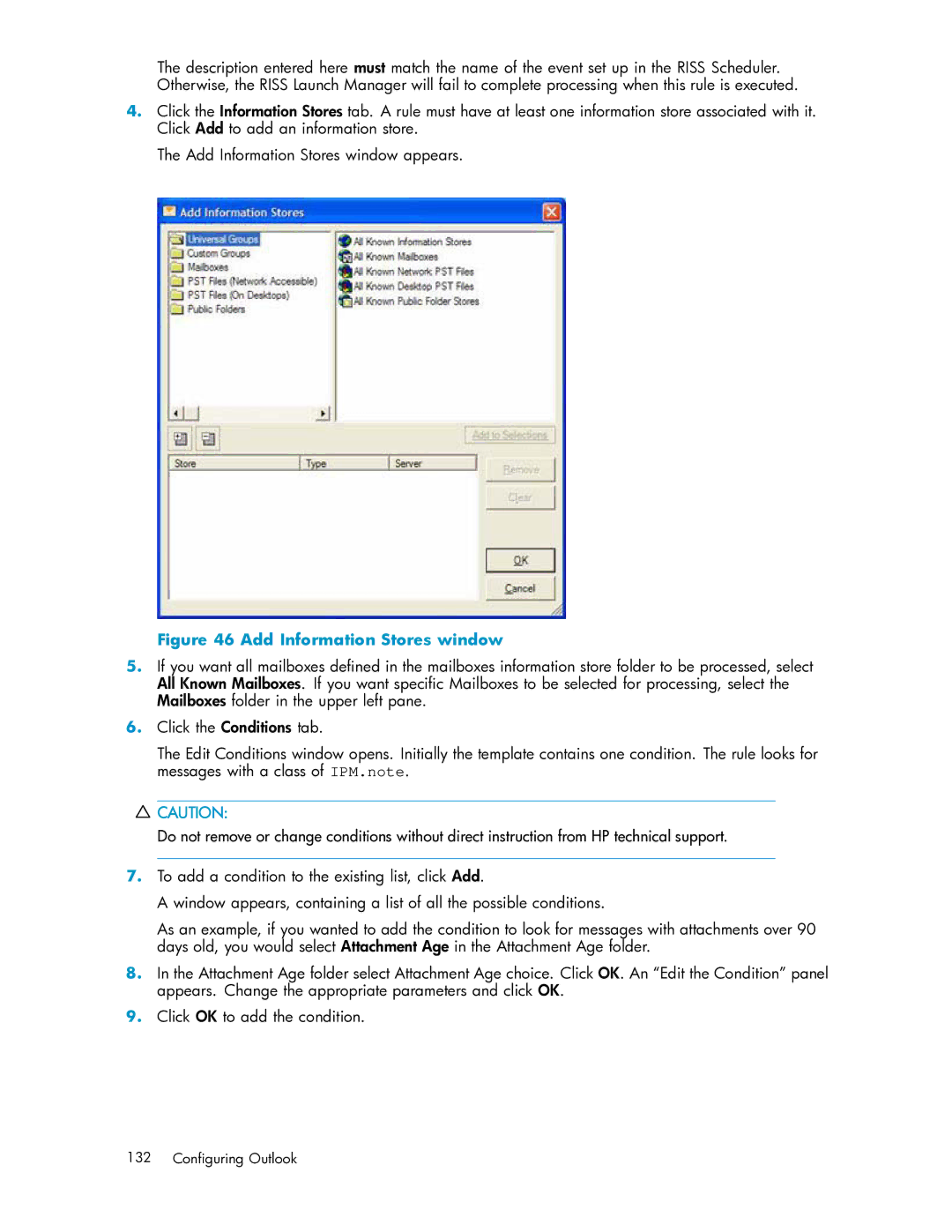 HP RISS Components manual Add Information Stores window 