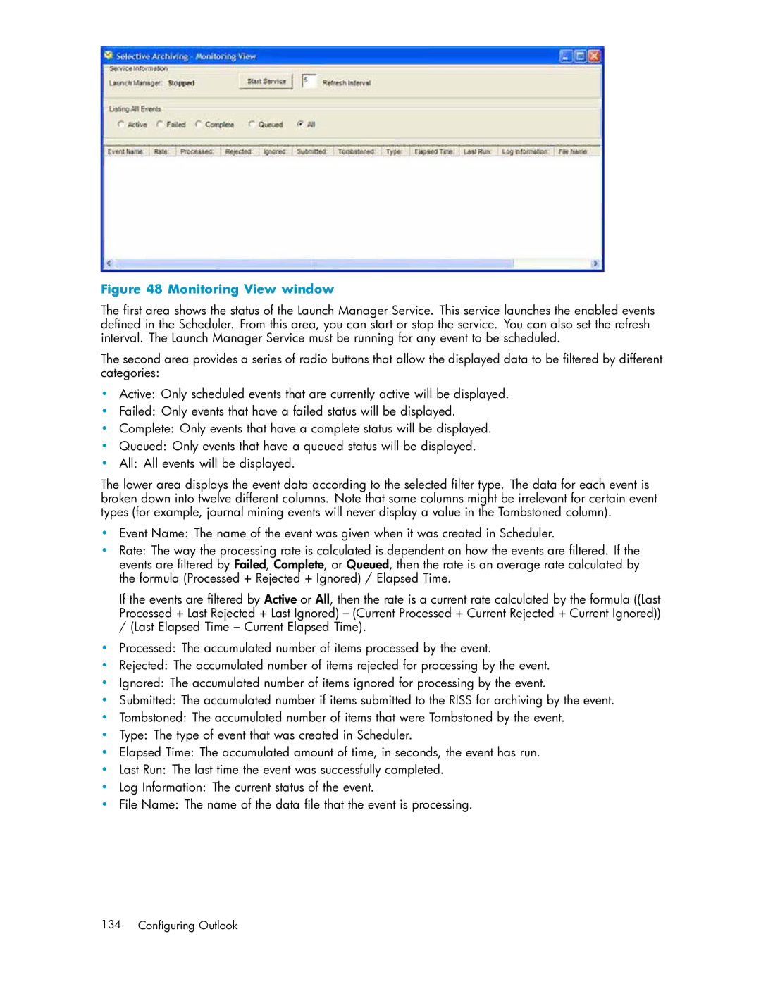 HP RISS Components manual Monitoring View window 