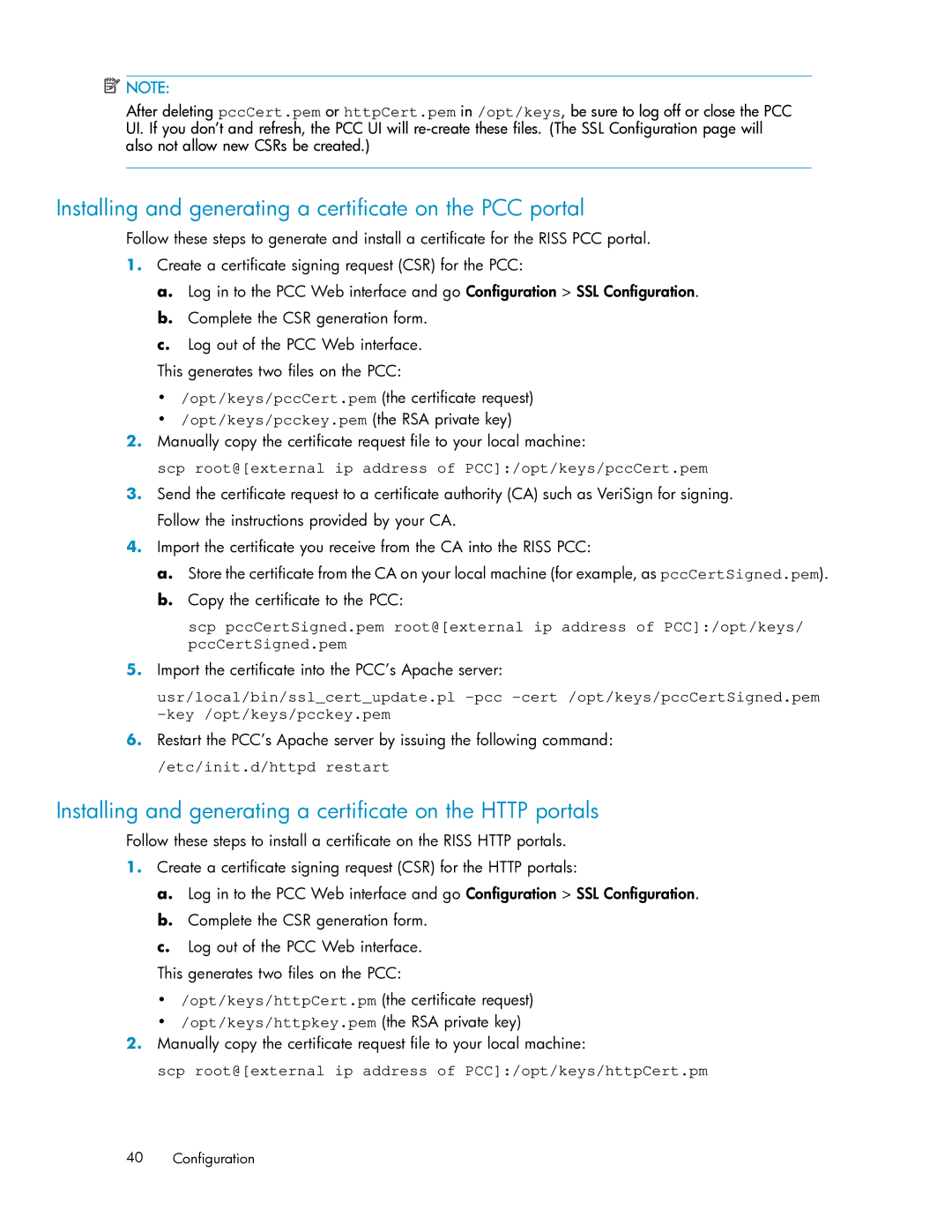 HP RISS Components manual Installing and generating a certiﬁcate on the PCC portal 