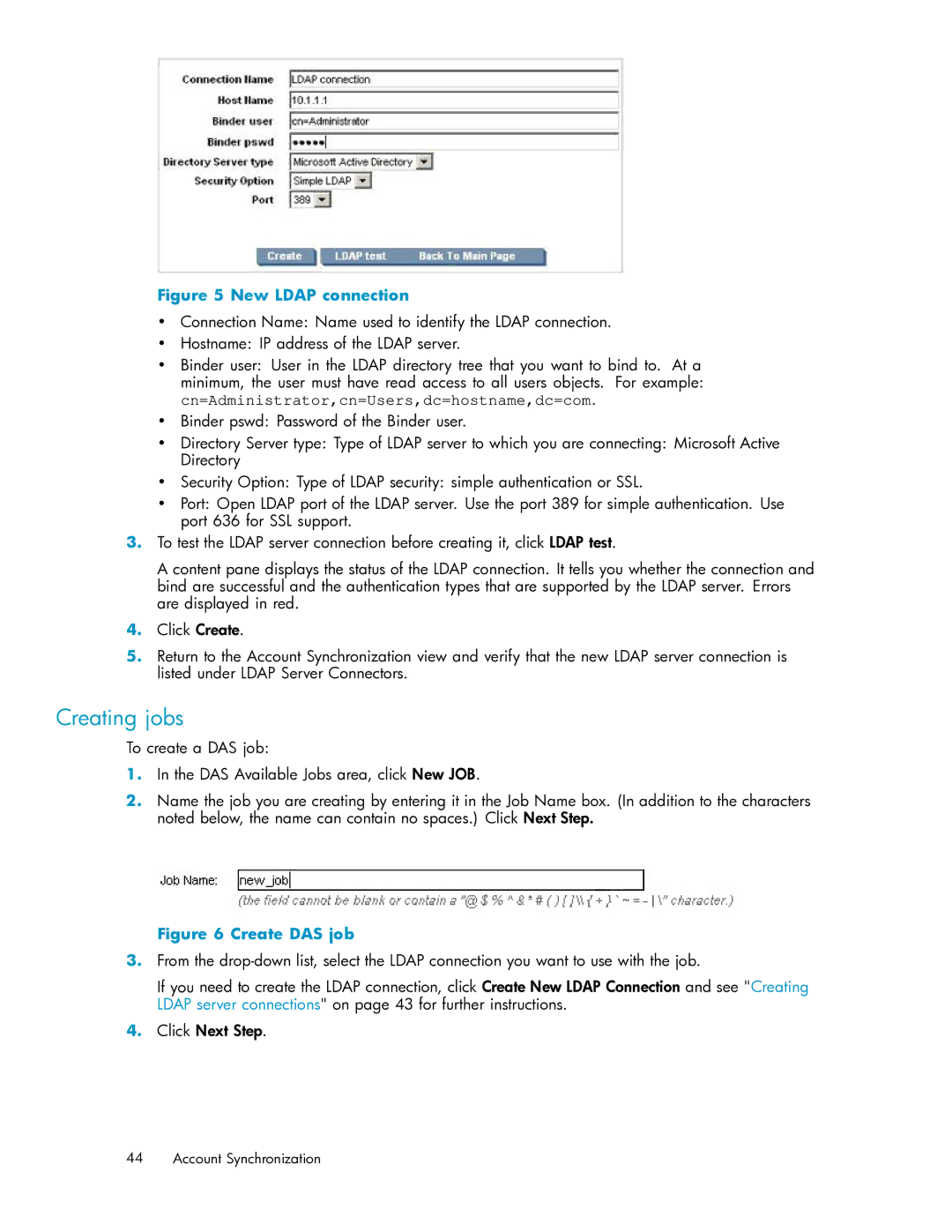 HP RISS Components manual Creating jobs, New Ldap connection 