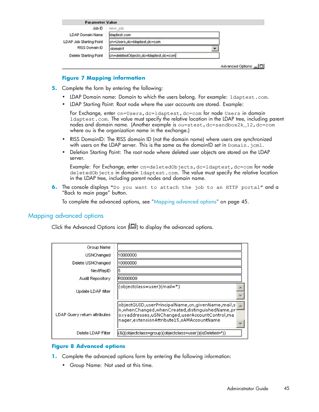 HP RISS Components manual Mapping advanced options, Mapping information 