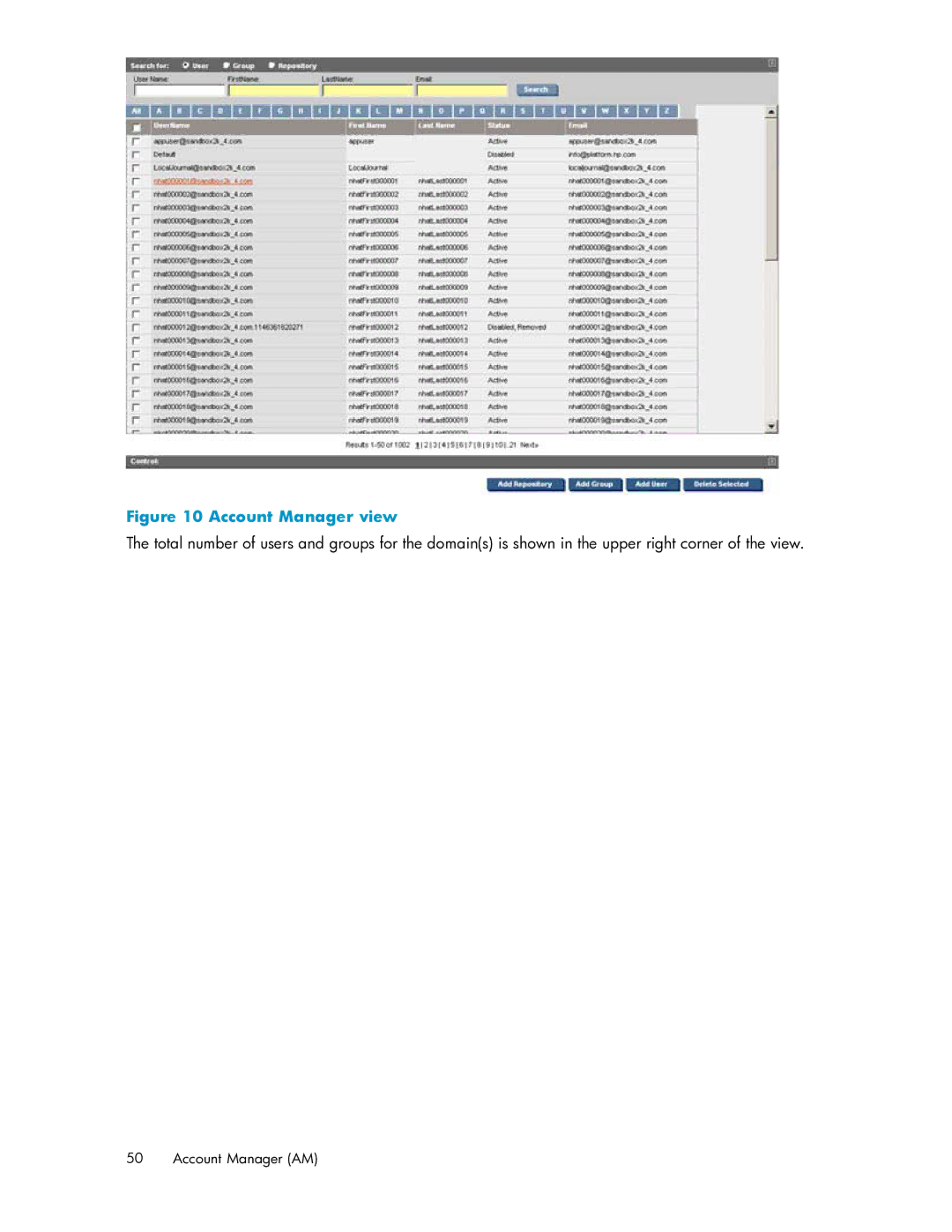 HP RISS Components manual Account Manager view 