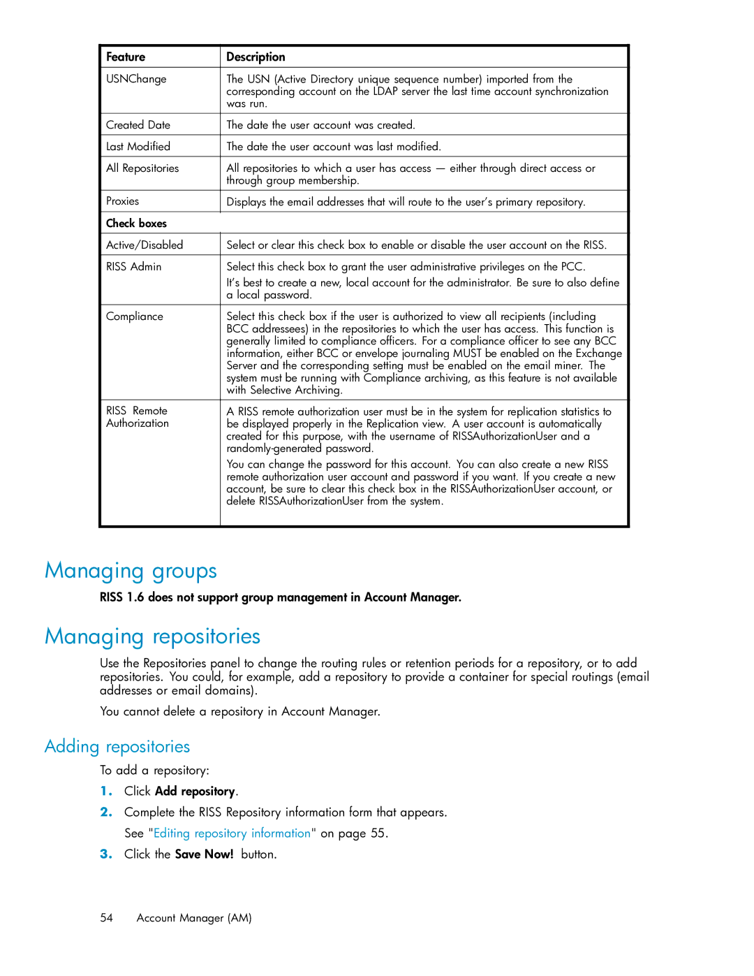 HP RISS Components manual Managing groups, Managing repositories, Adding repositories 