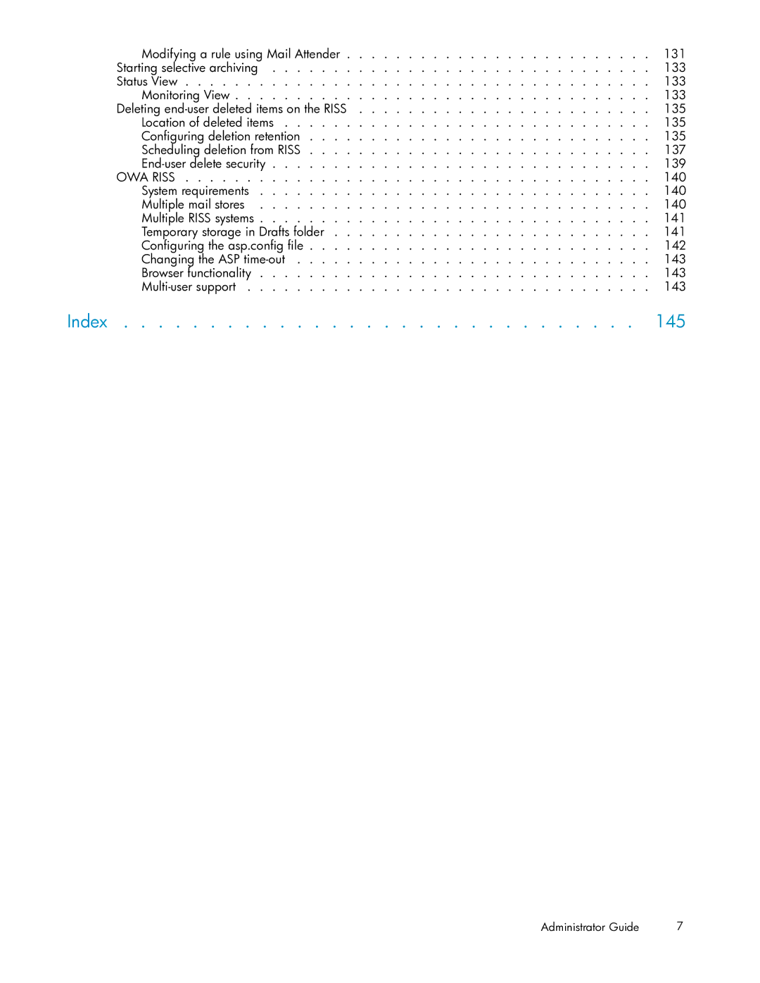 HP RISS Components manual Index 145, 140 