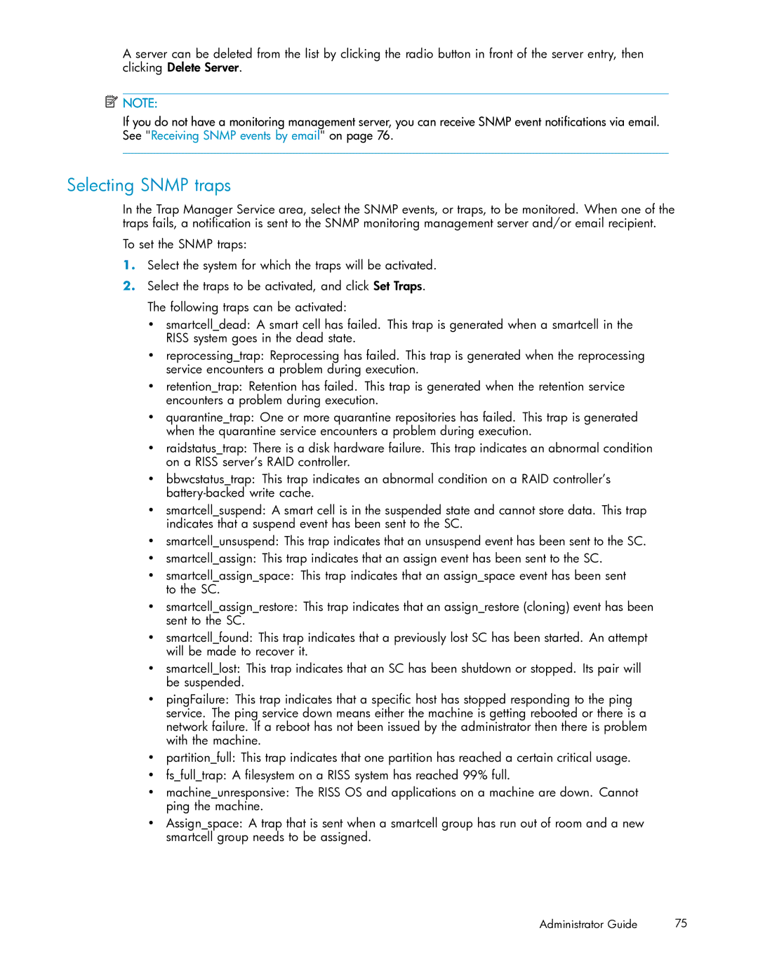 HP RISS Components manual Selecting Snmp traps 