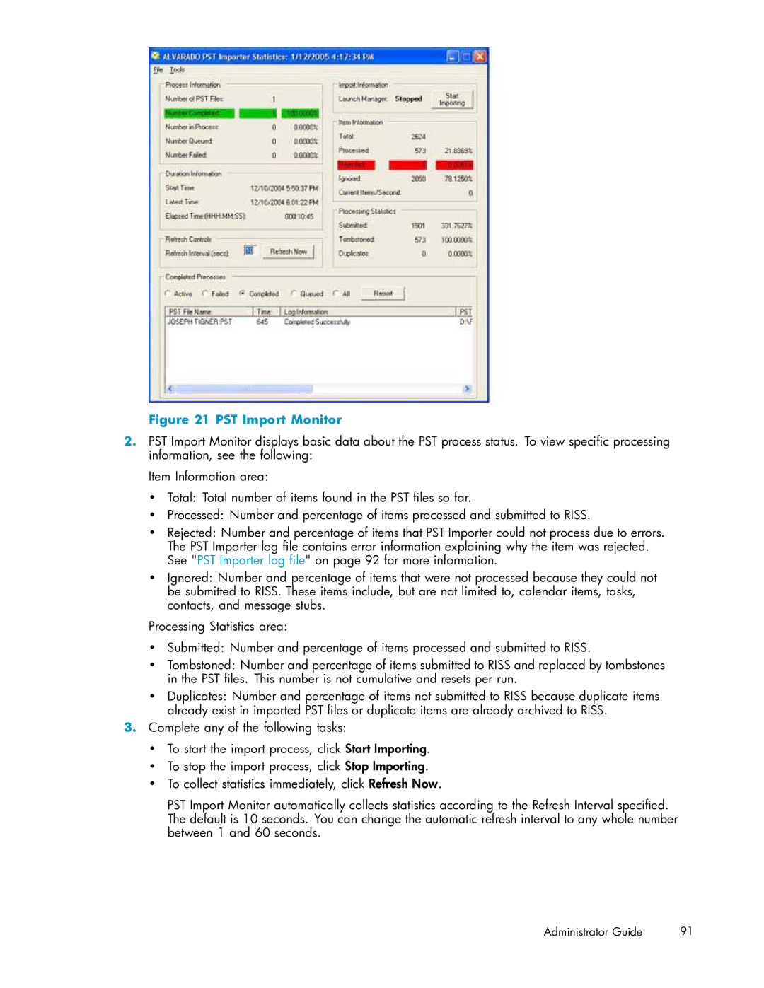 HP RISS Components manual PST Import Monitor 