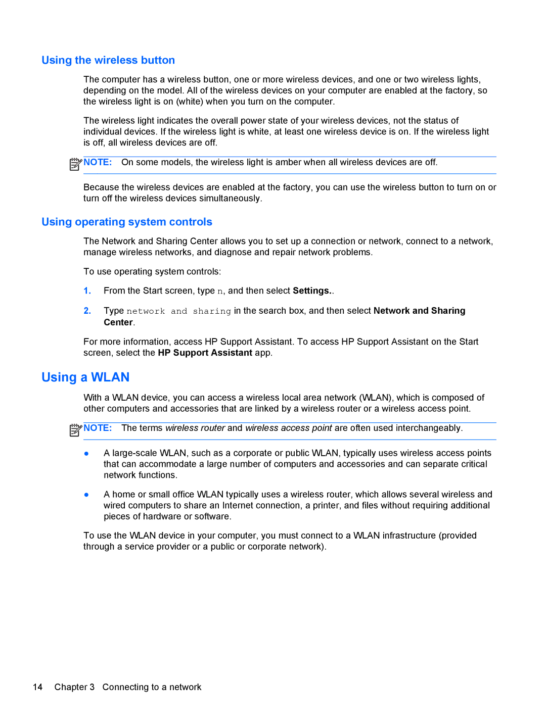 HP Rlve 810 G1 manual Using a Wlan, Using the wireless button, Using operating system controls 