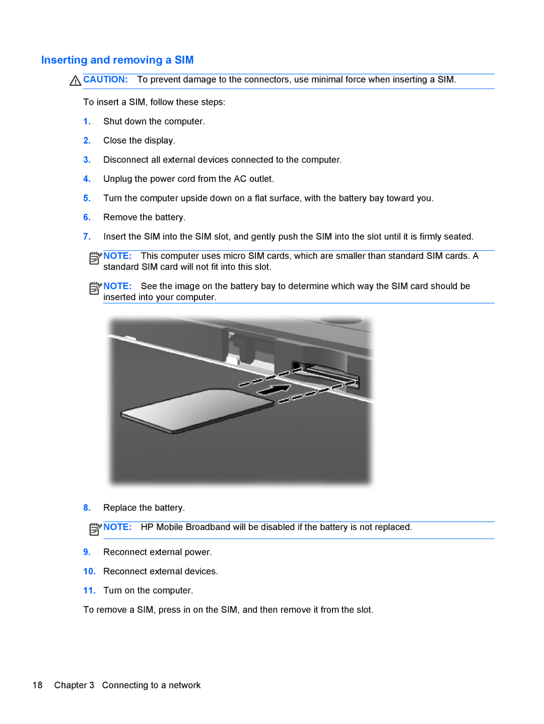 HP Rlve 810 G1 manual Inserting and removing a SIM 