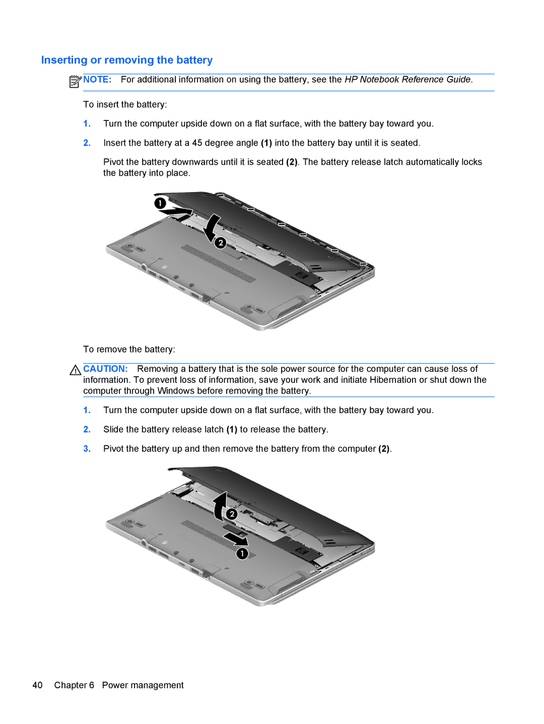 HP Rlve 810 G1 manual Inserting or removing the battery 