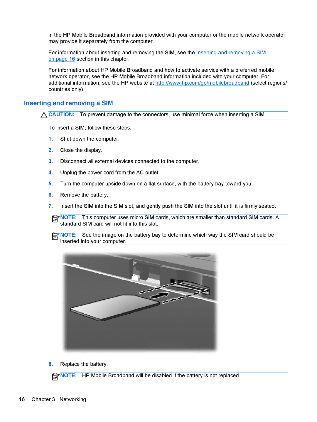 HP Rlve 810 G1 manual Inserting and removing a SIM 