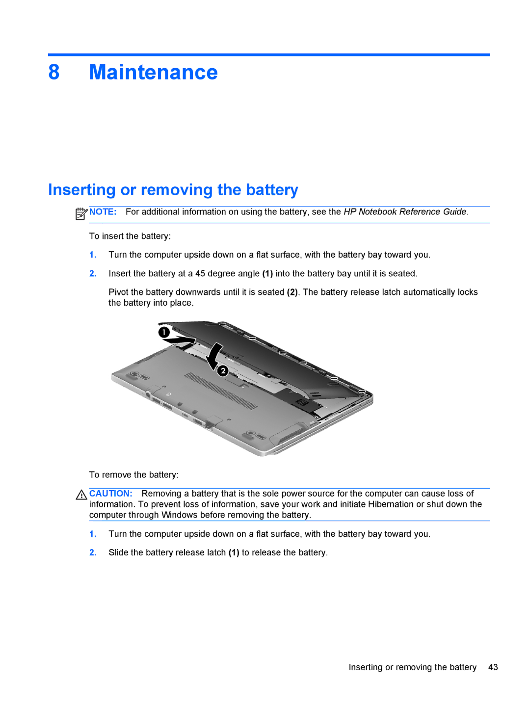 HP Rlve 810 G1 manual Maintenance, Inserting or removing the battery 