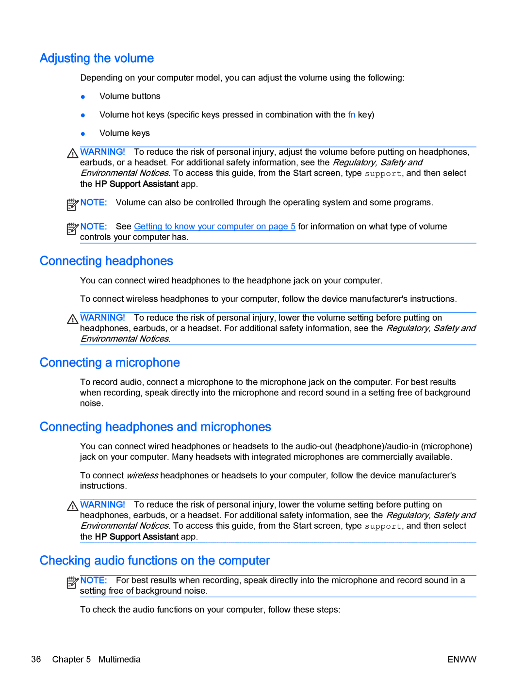 HP Rlve 810 G2 manual Adjusting the volume, Connecting a microphone, Connecting headphones and microphones 