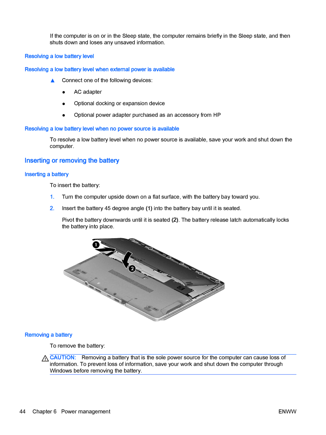 HP Rlve 810 G2 manual Inserting or removing the battery, Inserting a battery 