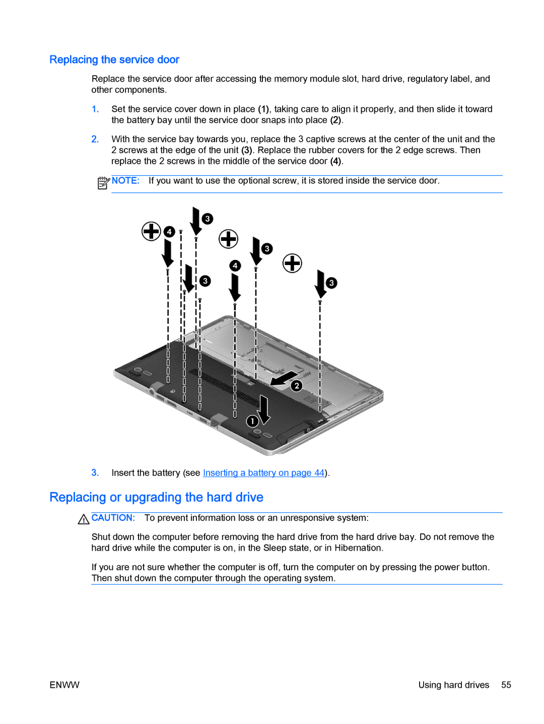 HP Rlve 810 G2 manual Replacing or upgrading the hard drive, Replacing the service door 