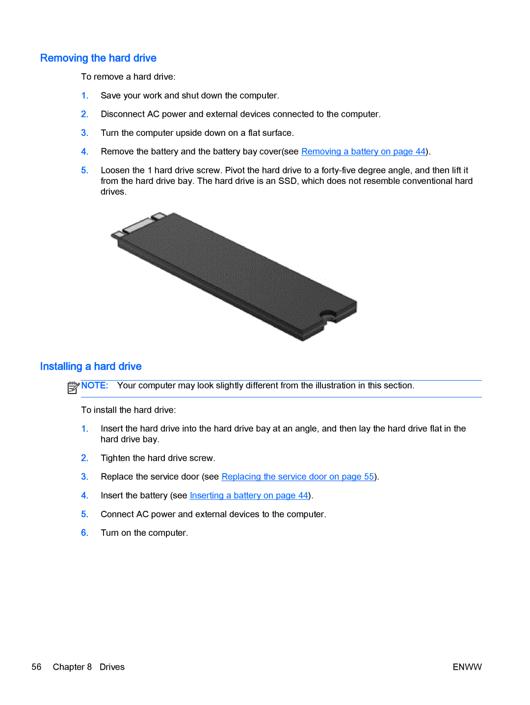 HP Rlve 810 G2 manual Removing the hard drive, Installing a hard drive 