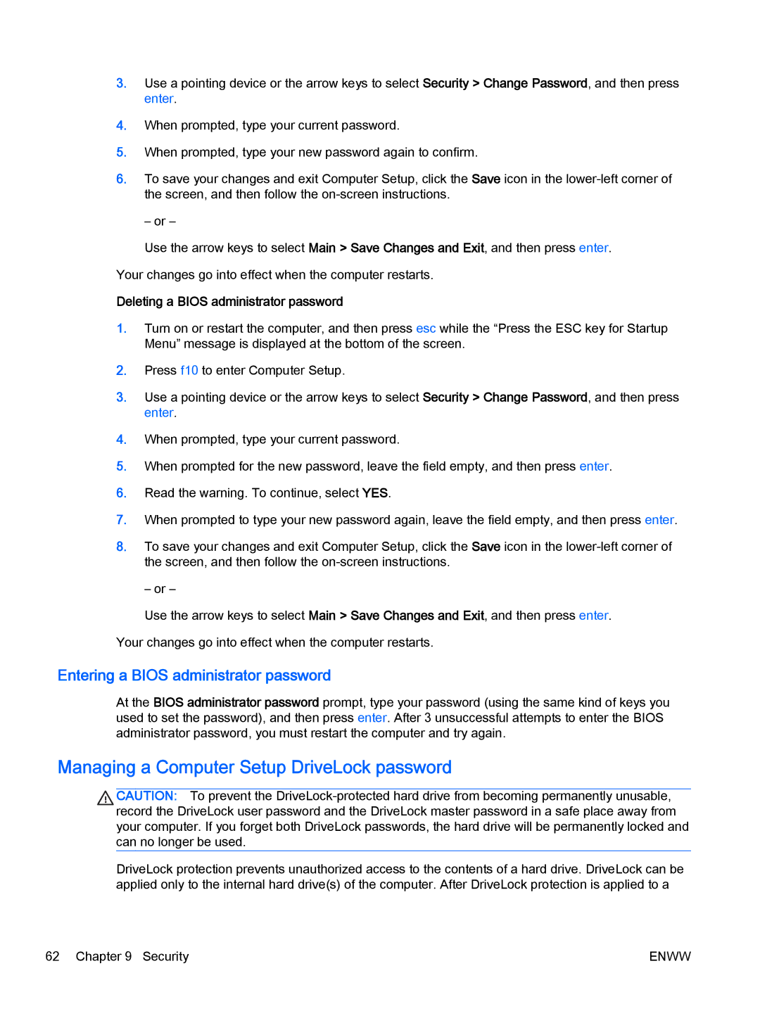 HP Rlve 810 G2 manual Managing a Computer Setup DriveLock password, Entering a Bios administrator password 