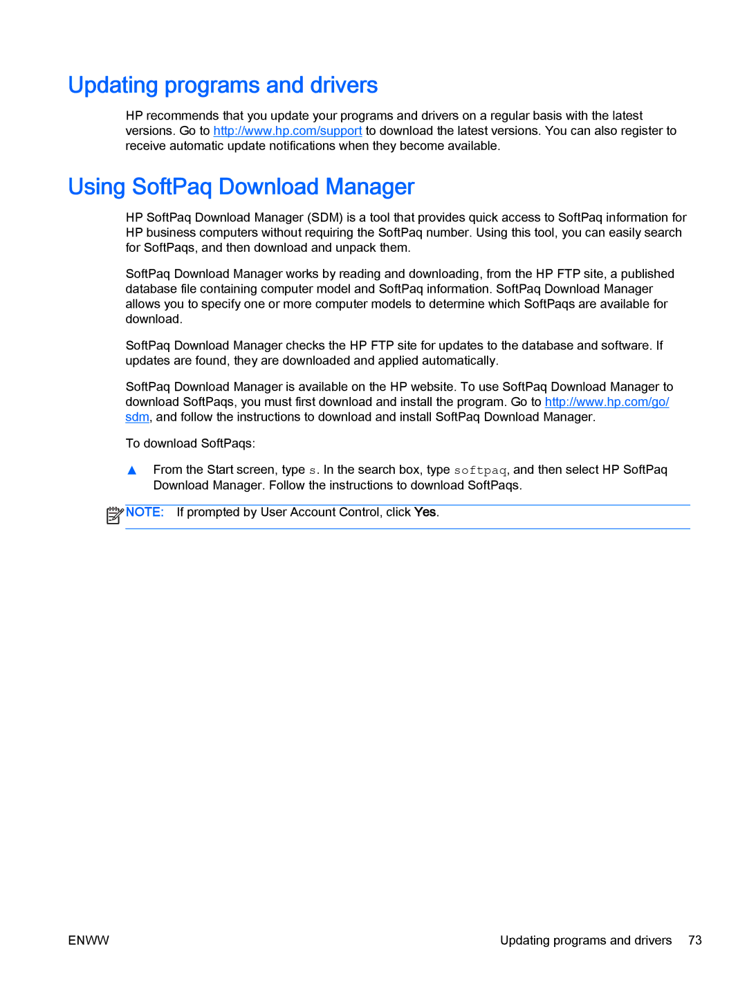 HP Rlve 810 G2 manual Updating programs and drivers Using SoftPaq Download Manager 