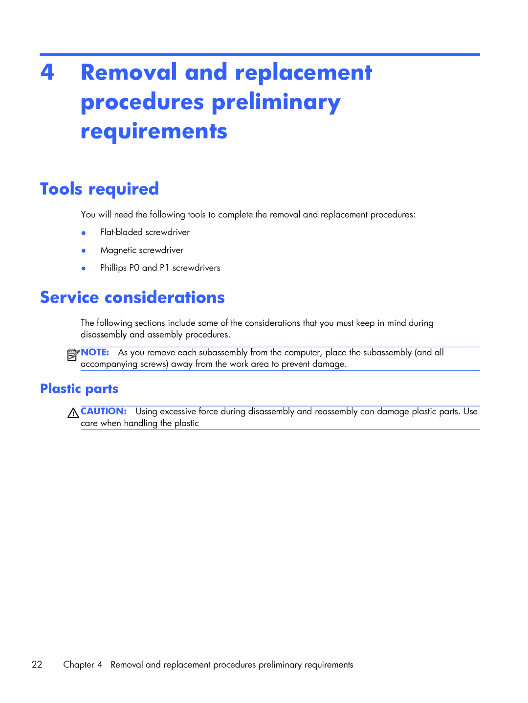 HP Rlve 810 G2 manual Removal and replacement procedures preliminary requirements, Tools required, Service considerations 